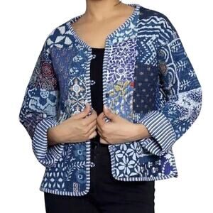Reversible Colorful Printed Indian Patchwork Jacket Quilted Button-down Boxy